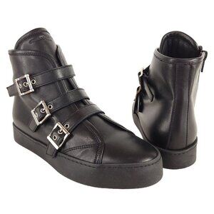 John Galliano Paris Three Buckle Leather Ankle Boots 35 5 Black New
